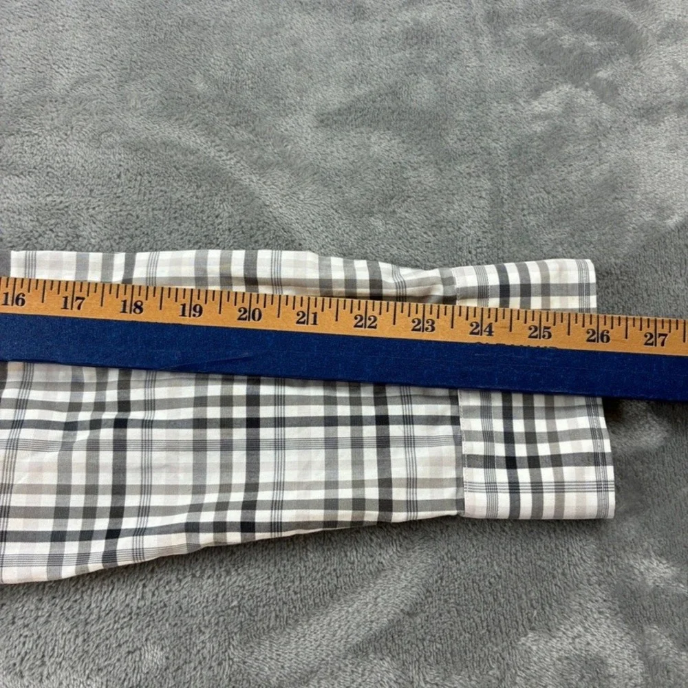 Banana Republic Camden Fit Plaid Non-Iron Cotton Shirt Mens Lg Grey Black White
